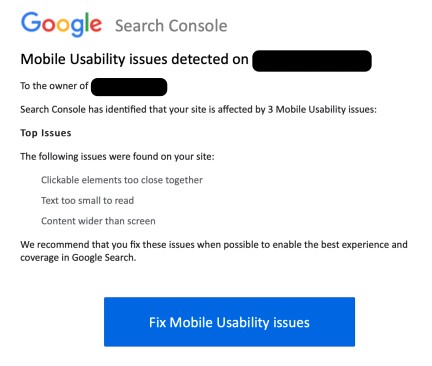 Mobile usability issues detected; concern for mobile devices